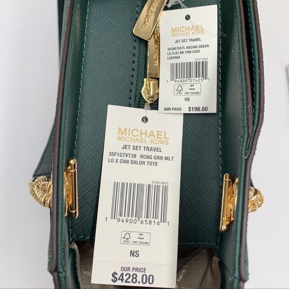 MICHAEL KORS LARGE X CHAIN SHOULDER TOTE & LG FLAT MULTIFUNCTIONAL PHONE CASE - Picture 10 of 16